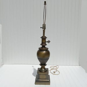 Vintage Brass Column Trophy Urn Table Lamp 3-Way Gold Patina Skeleton Key MCM 32 inch Hollywood Regency Mid Century Modern