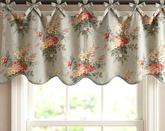 Vintage Waverly Valance Green Floral Inga Copen Devon Tie Top Scalloped 80" NEW