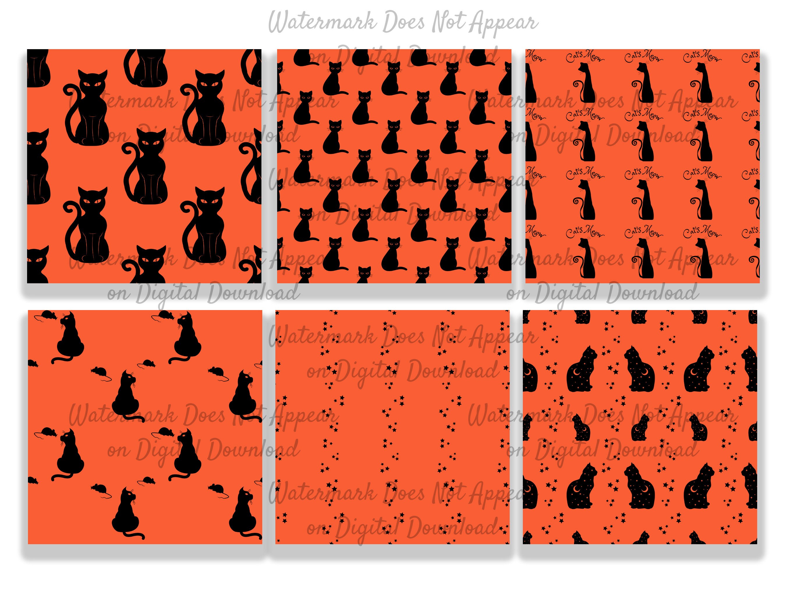 Fun Halloween Orange and Black Cat Seamless Patterns | Set of 24 ...