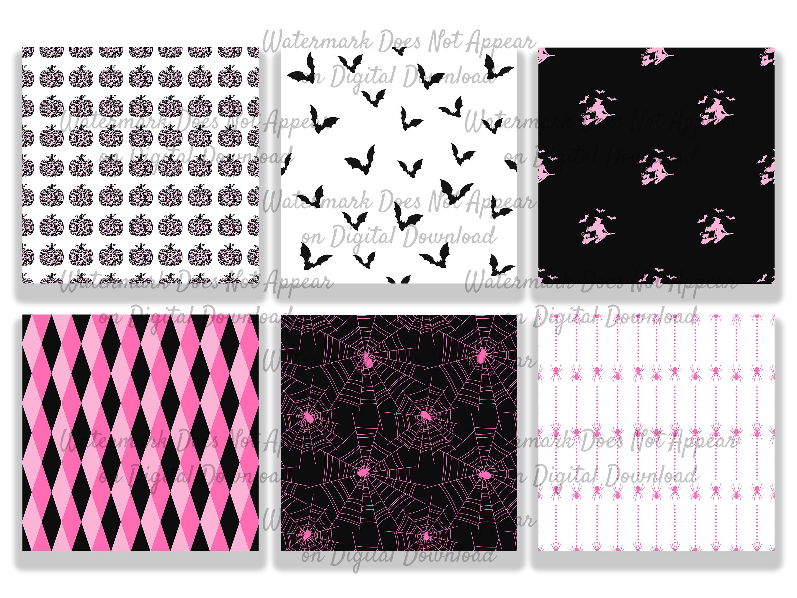 Hot Pink & Black Halloween Digital Paper Pack | 24 Designs of Gargoyles ...