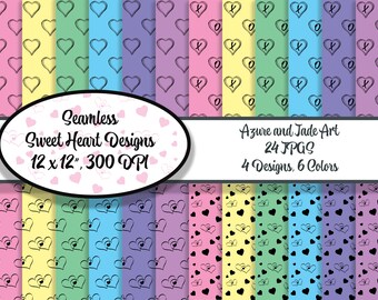 Pastel Heart Paper Pack: Seamless Valentine's Patterns (24 JPGs Digital Download)