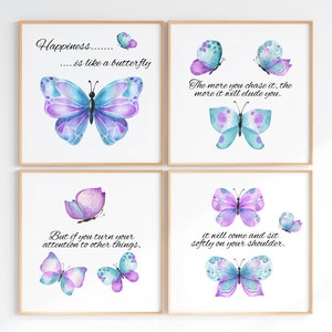 4  Butterfly Print Set, Inspirational Words, Butterfly Quote Prints, Square Printable Set of 4, Butterfly Gallery, 2 Background Options