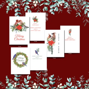 Ensemble de 3 cartes de vacances imprimables pour oiseaux, cartes de Noël 5 x 7, téléchargement immédiat, cartes de vœux de Noël simples, oiseaux bleus, épilation à la cire, pinsons