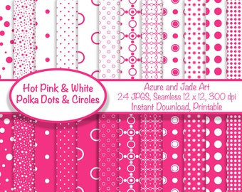 Hot Pink Polka Dot Digital Paper: 24 High-Res Files (Digital Download)