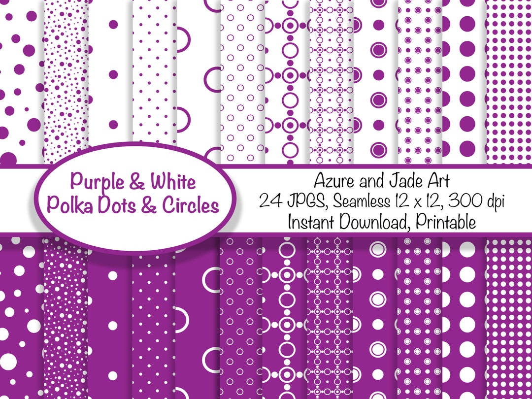 Purple & White Polka Dot Patterns, Violet Circle Craft Paper Set ...