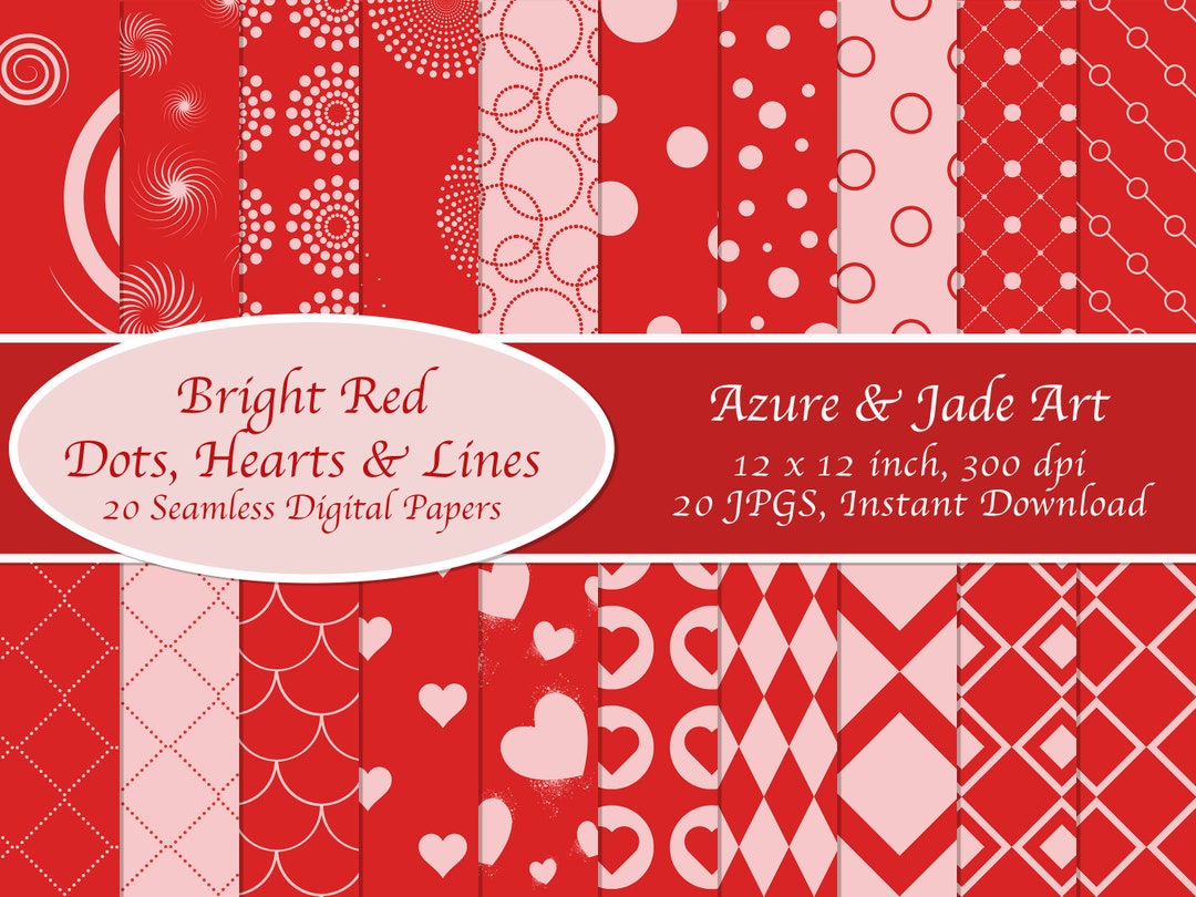 20 Bright Red Design JPGS, Seamless Hearts Circles Diamonds, Lines ...