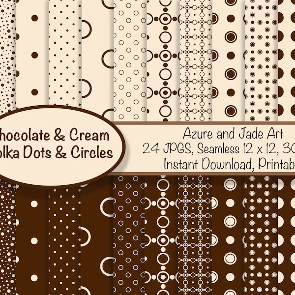 Chocolate Brown & Cream Polka Dot Paper Pack | Brown Circles and Dots | 24 Seamless JPGs | Fall Color | DIY Crafts Supplies | Commercial Use