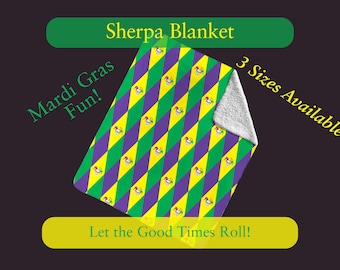 Mardi Gras Decor | Fleece Sherpa Blankets | Jester | Fleece Wrap | Sofa Blanket | Purple | Green | Yellow