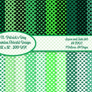 Giorno di San Patrizio, Modello senza cuciture trifoglio, Sfumature verdi, Mescolare e abbinare, Verde primavera, 24 carte, carta artigianale, Trifogli verdi, St. Pattys