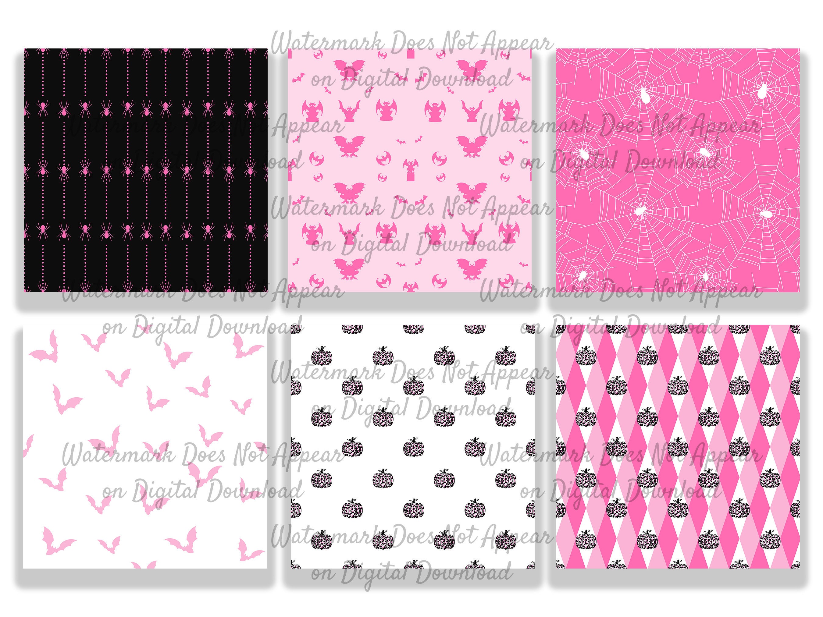 Hot Pink & Black Halloween Digital Paper Pack | 24 Designs of Gargoyles ...