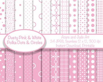 Dusty Pink Polka Dot Paper Pack: Seamless Circle Patterns (Digital Download)