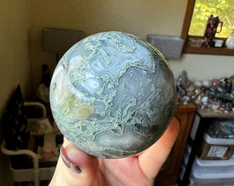 Moss agate crystal spheres -   personal crystal collection destash