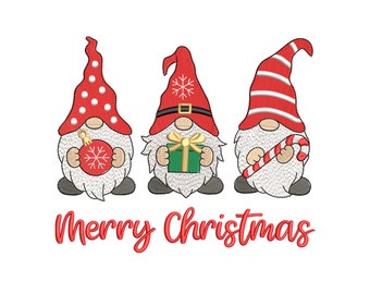 Christmas Gnomes Embroidery Design, Merry Christmas Digital File, 4 Sizes, Instant Download