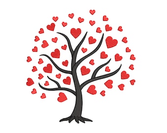 Diseño de bordado de árbol de corazones de amor, archivo de bordado para San Valentín, 3 tamaños