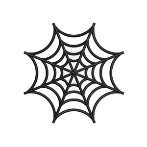 Puede incluir: Ilustración en blanco y negro de una telaraña. La telaraña tiene ocho puntos y está formada por líneas gruesas y curvas.