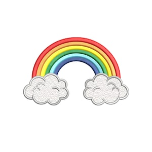 Può includere: Un arcobaleno con strisce rosse, arancioni, gialle, verdi, blu, indaco e viola. L'arcobaleno è arcuato sopra due nuvole bianche.