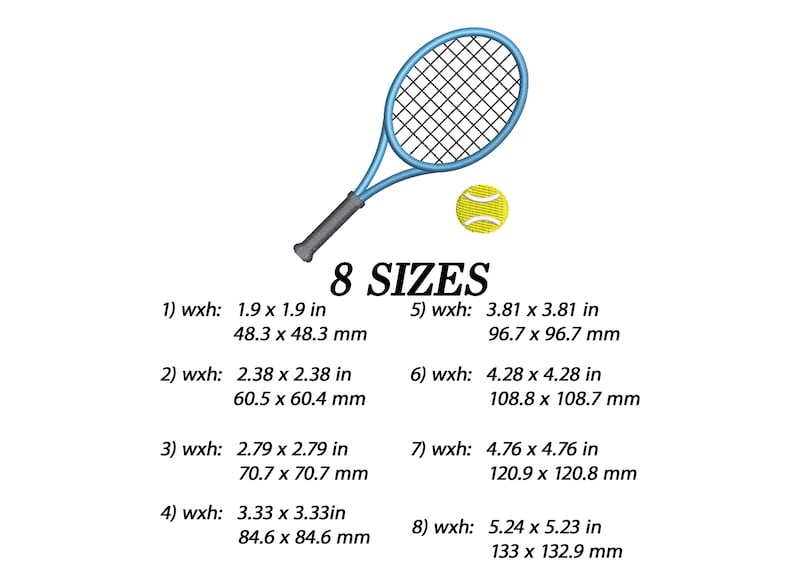 tennis racket machine embroidery pattern