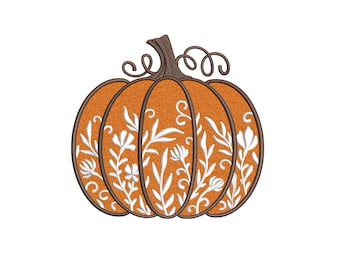 Floral Kürbis Stickmuster, Maschinenstickerei, Herbst und Herbst Stickmuster, Instant Download, 3 Größen