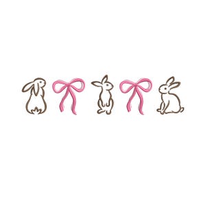 Easter Bunnies Line Art Embroidery Design, Rabbits and Bows Embroidery File, 6 Sizes