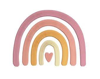 Boho Rainbow Machine Embroidery Design, Rainbow with Heart, Instant Download, 8 sizes