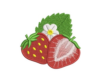 Diseño de bordado de fresa, patrón de fruta de verano, 7 tamaños, descarga instantánea
