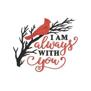 Christmas Cardinal Embroidery Design, Red Bird on Branch Cardinal Memorial Machine Embroidery File, 4 sizes