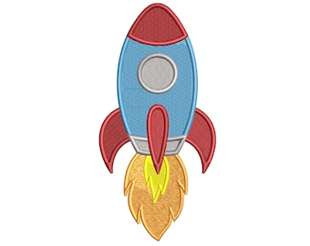 Spaceship Embroidery Design, Spacecraft Rocket Machine Embroidery File, 8 Sizes