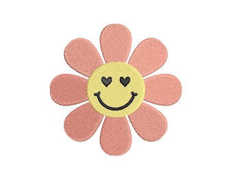 Smiley Flower Embroidery Design, Retro Happy Face. Instant Download, 8 Sizes