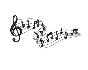 Treble Clef with Music Notes Machine Embroidery Design, Melody Wave Wine with Piano Key Music Icon, Embroidery File, 4 Sizes