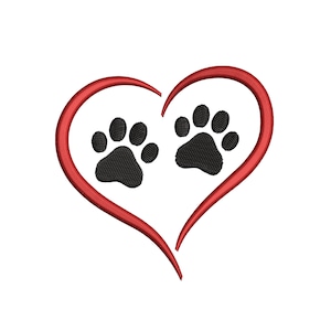 Dogs Paw Print Embroidery Design, Dog Heart Love embroidery file