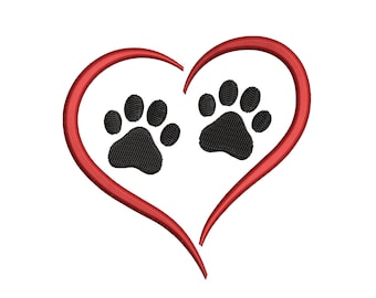 Love Dog Paw Print Embroidery Design Dog footprint Machine Embroidery Pattern