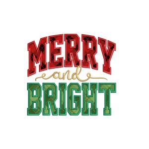May include: Red and green plaid text that reads "Merry and Bright".