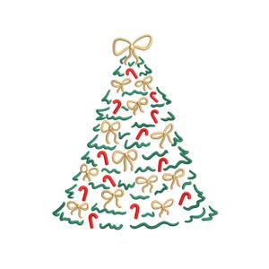 Christmas Tree Machine Embroidery Design, Xmas Bow Holiday Ornament, Instant Download, 8 sizes