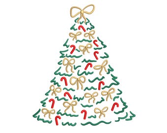 Christmas Tree Machine Embroidery Design, Xmas Bow Holiday Ornament, Instant Download, 8 sizes