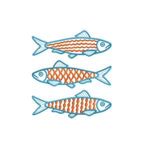 Sardines Embroidery Design, Summer Fish Embroidery File, Sea Animal Embroidery Design, 6 sizes