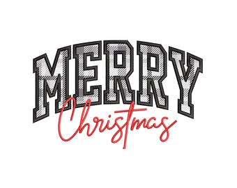 Merry Christmas Arched Applique Embroidery Design, Xmas Holiday Embroidery File, Instant Download, 4 Sizes