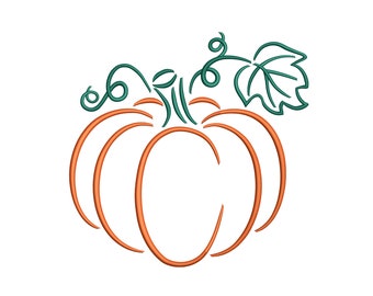 Pumpkin Outline Embroidery Design, Fall Leaf Machine Embroidery File, 6 Sizes, Instant Download