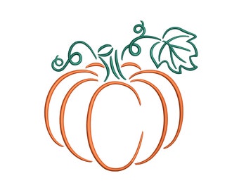 Pumpkin Embroidery Design, Pumpkin Outline with Leaf Embroidery Files, Fall Pumpkin Machine Embroidery Files, 6 Sizes