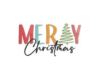 Merry Christmas Machine Embroidery Design, Christmas Tree , Instant Download, 6 Sizes