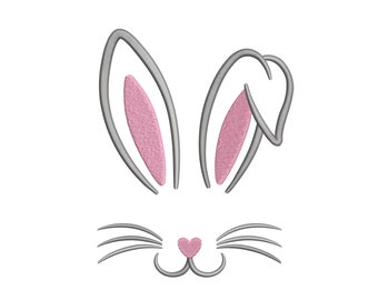 Bunny Ears Embroidery Design, Easter Bunny Ears with Smile Machine Embroidery File, 6 sizes Instant Download