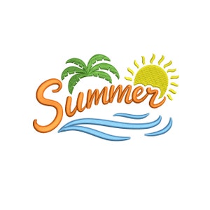 Summer Palm Tree Embroidery Design, Sea Wave and Sun, Instant Download