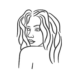 Beautiful Woman Machine Embroidery Design, Girl Face Outline Machine Embroidery Pattern, Line embroidery design