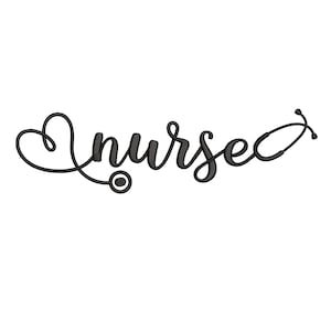 Nurse Word Embroidery Design, Love Stethoscope Heart Machine Embroidery Pattern, Nurse Heart Embroidery File, 6 sizes