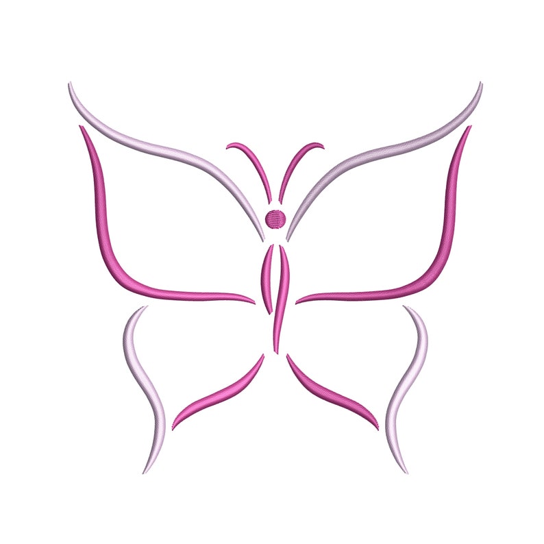 May include: A pink and white butterfly outline design. The butterfly is stylized with a simple, elegant design.