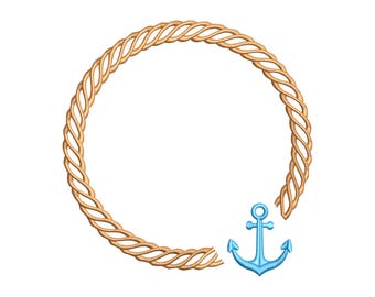 Sailing Rope Wreath Embroidery Design, Nautical Anchor Monogram Embroidery File, 8 Sizes, Instant Download