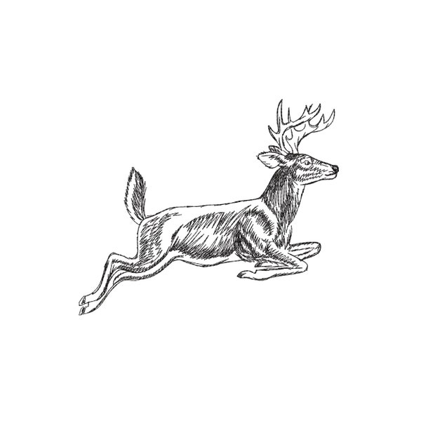 Reindeer Embroidery Design, Christmas Reindeer Jumping Machine Embroidery File Instant Download, 4 Sizes