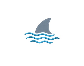 Shark Fin and Waves Embroidery Design,  Nautical Summer Beach Embroidery File, 8 Sizes