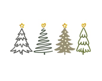 Christmas Trees Machine Embroidery Design, Holiday Embroidery File, 4 sizes, Instant Download