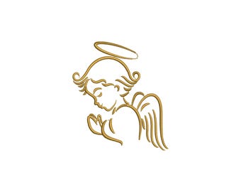 Praying Guardian Angel Embroidery Design, Cherub Embroidery File, Instant Download, 7 Sizes