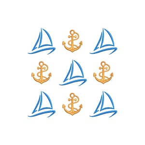 Sailboats and Anchors Embroidery Design: Nautical Machine Pattern (Instant Download)